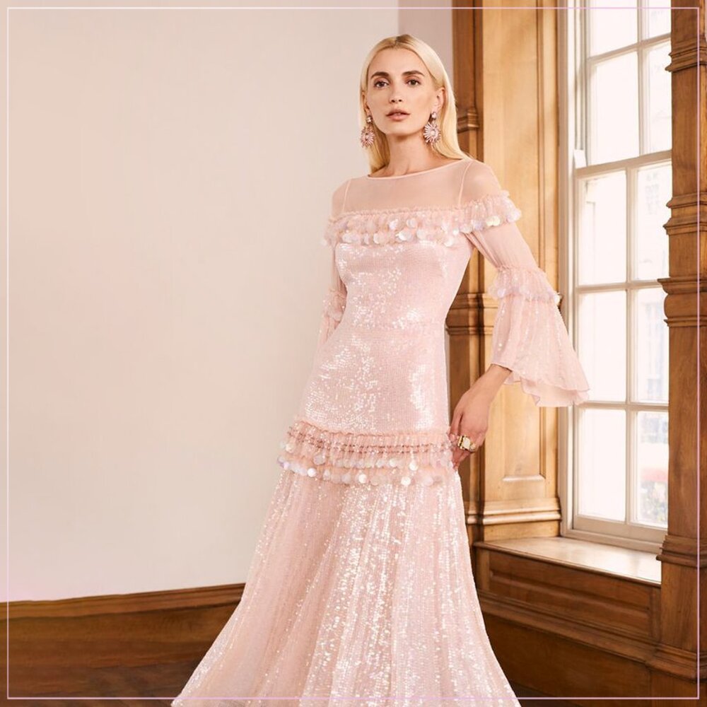 $4900 Temperley London Sylvan Ice Pink Embellished Sequin Runway Gown